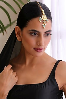 Gold Finish Kundan Polki & Pearl Maangtikka