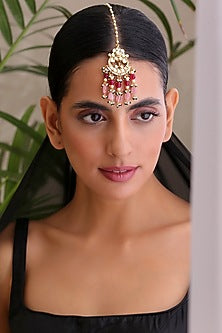 Gold Finish Kundan Polkis & Pearl Maangtikka