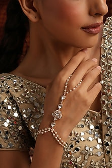 Rose Gold Finish Kundan Polki Haathphool