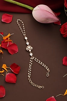 Rose Gold Finish Kundan Polki Haathphool