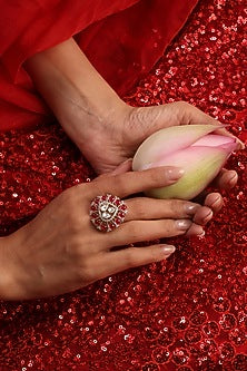 Rose Gold Finish Kundan Polki & Ruby Stone Ring