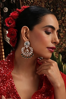 Rose Gold Finish Green Kundan Polki Chandbali Earrings