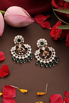 Rose Gold Finish Green Kundan Polki Chandbali Earrings