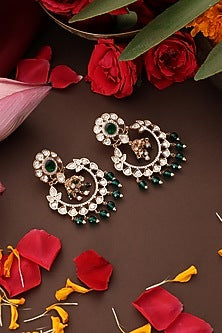 Rose Gold Finish Green Kundan Polki Chandbali Earrings