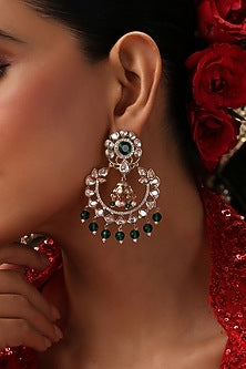 Rose Gold Finish Green Kundan Polki Chandbali Earrings