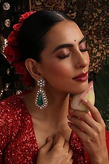 Rose Gold Finish Kundan Polki & Emerald Stone Dangler Earrings