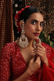 Gold Finish Kundan Polki Chandbali Earrings