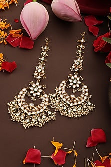 Gold Finish Kundan Polki Chandbali Earrings