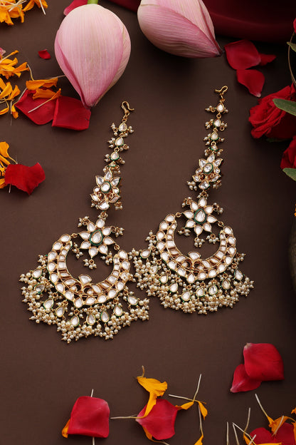Gold Finish Kundan Polki Chandbali Earrings