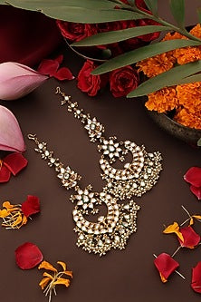 Gold Finish Kundan Polki Chandbali Earrings