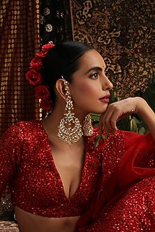 Gold Finish Kundan Polki Chandbali Earrings