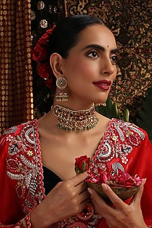 Gold Finish Multi-Colored Kundan Polki Jadau Choker Necklace Set