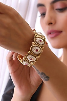 Gold Finish Ruby Stone Enamelled Kada