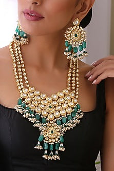 Gold Finish Kundan Polki Long Necklace Set