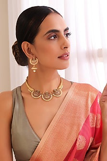 Gold Finish Multi-Colored Kundan Polki & Jadau Necklace Set