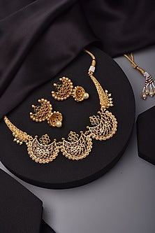 Gold Finish Multi-Colored Kundan Polki & Jadau Necklace Set