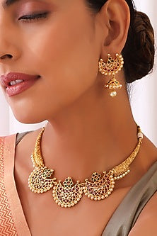 Gold Finish Multi-Colored Kundan Polki & Jadau Necklace Set