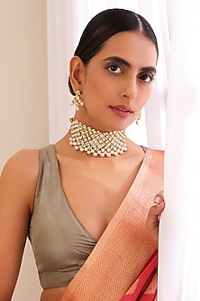 Gold Finish Kundan Polki Choker Necklace Set