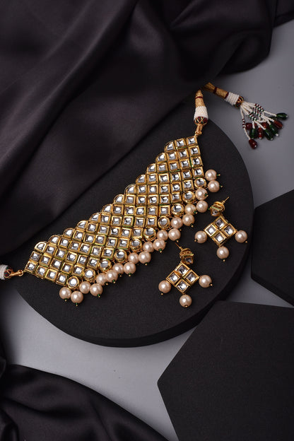 Gold Finish Kundan Polki Choker Necklace Set
