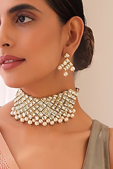Gold Finish Kundan Polki Choker Necklace Set