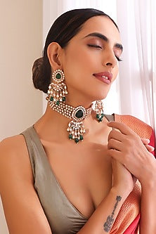 Rose Gold Finish Kundan Polki Choker Necklace Set