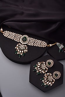 Rose Gold Finish Kundan Polki Choker Necklace Set