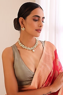 Gold Finish Kundan Polki Necklace Set