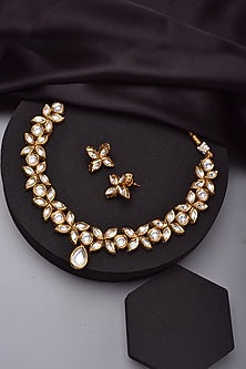 Gold Finish Kundan Polki Necklace Set