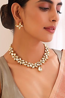 Gold Finish Kundan Polki Necklace Set