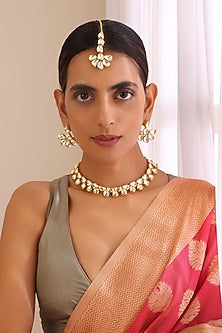 Gold Finish Kundan Polki Necklace Set