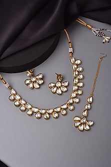 Gold Finish Kundan Polki Necklace Set