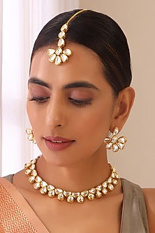 Gold Finish Kundan Polki Necklace Set