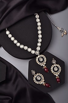 White Finish Kundan Polki Long Necklace Set
