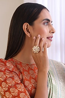 Gold Finish Kundan Polki Ring