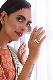 Gold Finish Kundan Polki Ring
