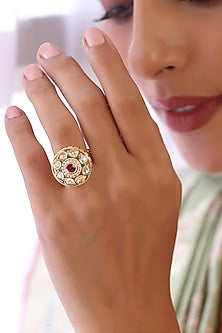 Gold Finish Kundan Polki Ring