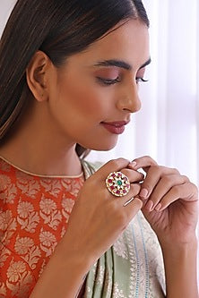Gold Finish Kundan Polki Ring