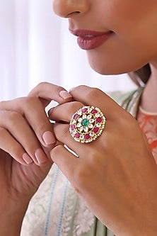 Gold Finish Kundan Polki Ring