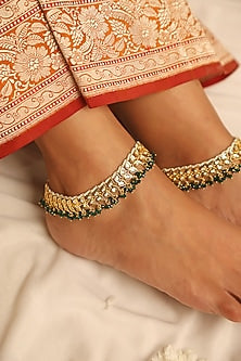Gold Finish Kundan Polki Anklets (Set of 2)