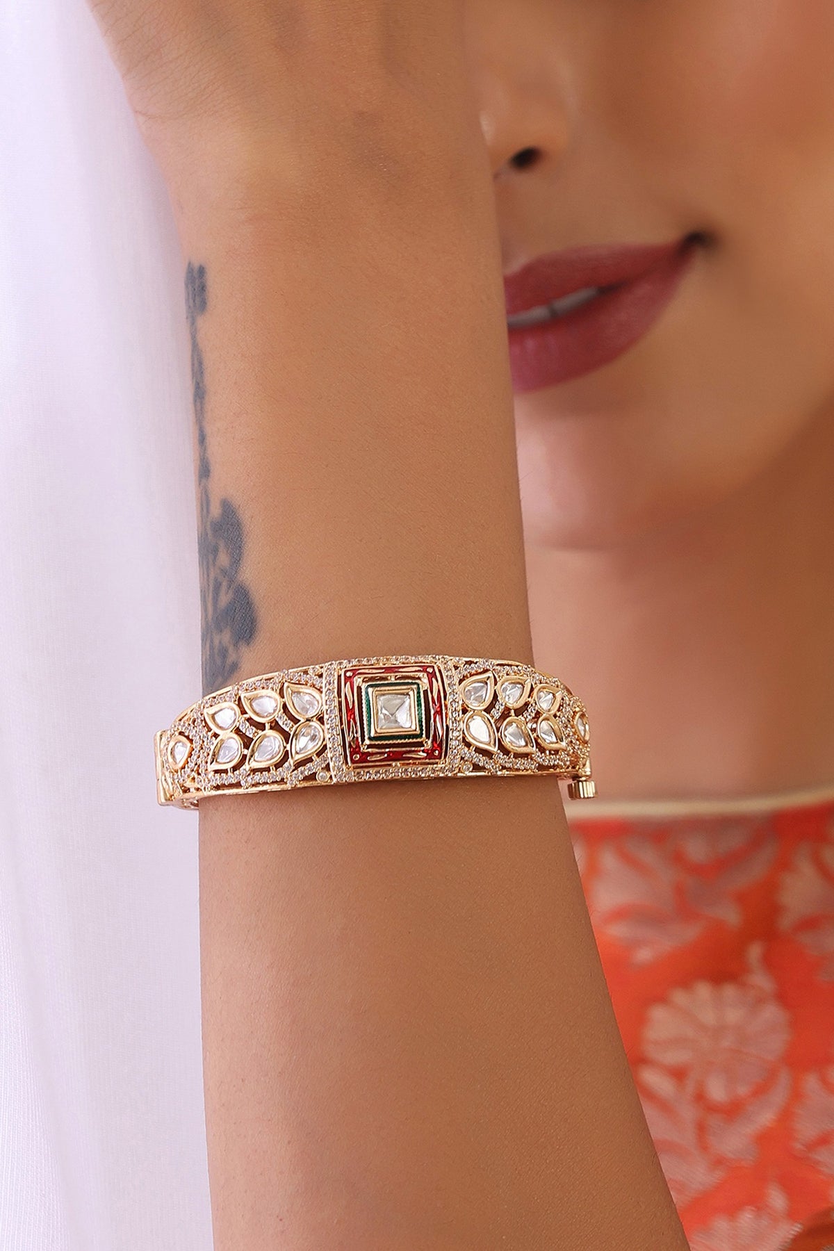 Rose Gold Finish Kundan Polki Bracelet