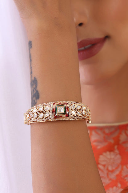 Rose Gold Finish Kundan Polki Bracelet