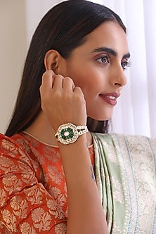Gold Finish Kundan Polki Bracelet