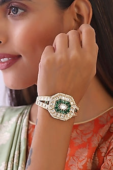 Gold Finish Kundan Polki Bracelet