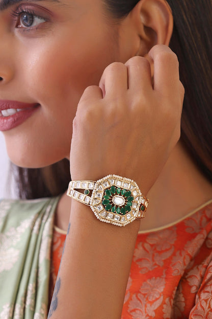 Gold Finish Kundan Polki Bracelet