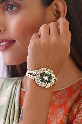 Gold Finish Kundan Polki Bracelet