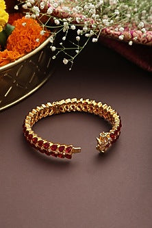 Gold Finish Ruby Synthetic Stone Jadau Kada