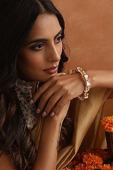 Gold Finish Multi-Colored Kundan Polki Bangle