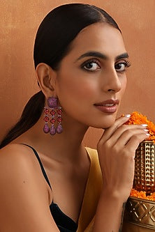 Black Rhodium Finish Magenta Zircon Dangler Earrings