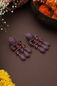 Black Rhodium Finish Magenta Zircon Dangler Earrings