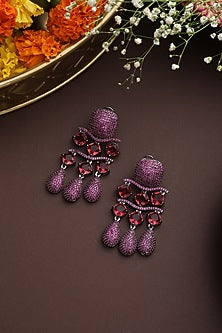 Black Rhodium Finish Magenta Zircon Dangler Earrings